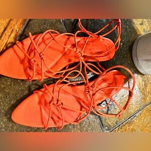 New Orange Strappy Ankle Sandals